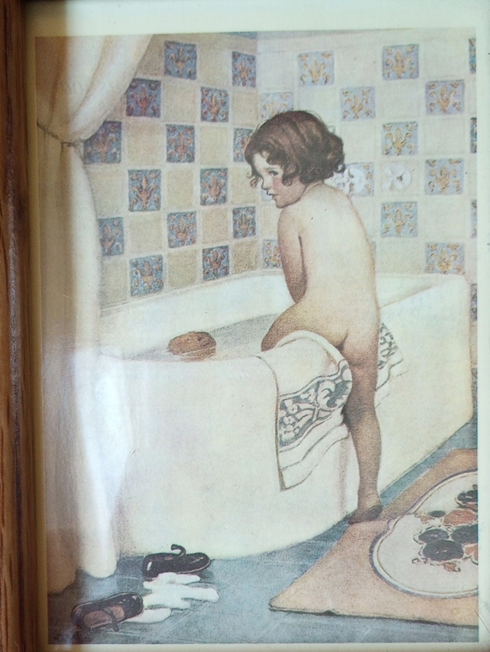 Girl in Bathroom Framed Vintage Art - Picture 2 of 5